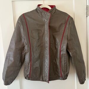 Vintage Johnathan Christopher | brown and red genuine leather bomber jacket MED